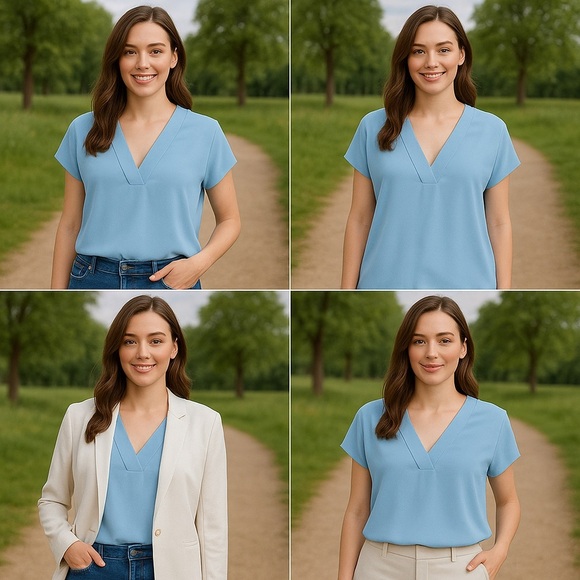 Alfani Blue Infinity Sleeveless V-Neck Blouse Top Medium NWT Office Workwear - Picture 12 of 12